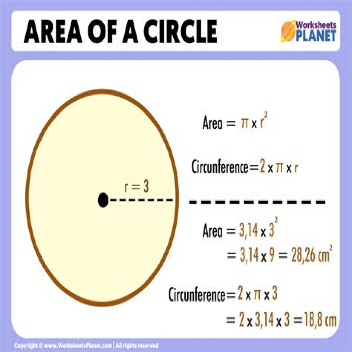Circle area = 18